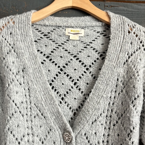 NWOT Anthropologie Pointelle Puff Sleeves Jewel Buttons V-Neck Cardigan - Picture 5 of 13